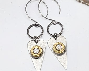 Bullet Jewelry - Heart Earrings - Silver Slender Heart 22 Hornet Bullet Earrings -  Love to Shoot - Diamond Heart Earrings - Ammo Jewelry