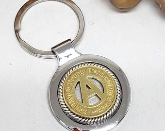 Coin Jewelry - Keychain  - Key Ring -  Initial A Personalized Transit Token - San Mateo California Transit District Transit Token Key Ring