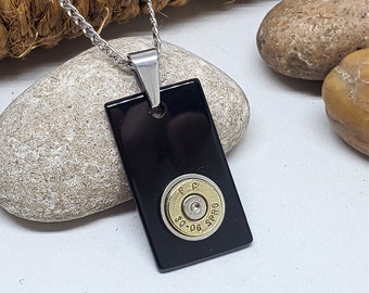 Men's Jewelry - Black Onyx Rectangle Tag Stainless Steel Bullet Necklace - Bullet Jewelry for Men - Tag Necklace - Gift for Him