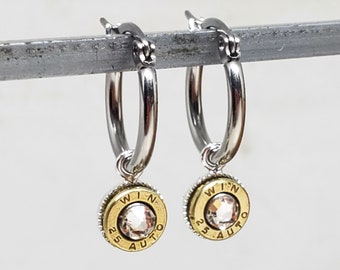 Hoop Earrings - Bullet Earrings - Small Caliber Stainless Steel Hoop Earrings - Bullet Jewelry - Ammo Jewelry - Recycled Bullet Designs