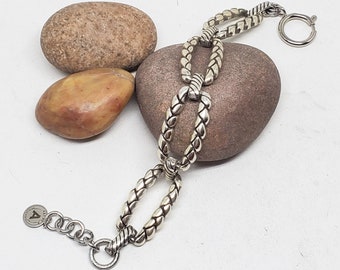 Antiqued Silver Chain Link Bracelet - Upcycled 90's Chain Belt Rectangle Link Bracelet - Chunky Link Jewelry - Geometric Chain Bracelet