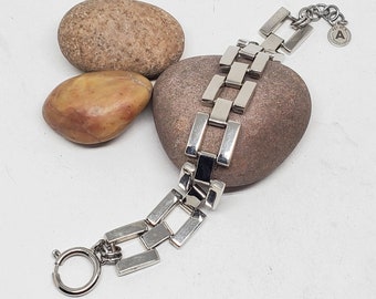 Silver Chain Link Bracelet - Upcycled 70's Chain Belt Square Link Bracelet - Modern, Minimal, Chunky Link Jewelry - Geometric Chain Bracelet