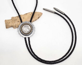 Bolo Ties - Men's Accessories - Genuine Buffalo Nickel Silver Concho Bolo Tie - Native American Five Cent Coin Bolo Tie - Gift for Guy