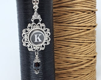Typewriter Key Jewelry - Letter Jewelry - CHOOSE YOUR KEY! - Black Initial K Typewriter Key Necklace - Flower Filigree - Personalized
