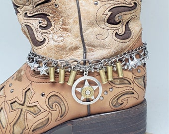 Boot Bracelet - Boot Jewelry - Ladies Boot Accessories - Boot Candy - Texas Theme - Lone Star Multi-Chain Bullet Boot Bracelet - Western