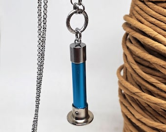 Knitting Needle Pendant Necklace - Aqua Blue Aluminum BOYE Brand #11 Knitting Needle Long Necklace - Knitter, Crochet, Sewing, Yarn Crafts