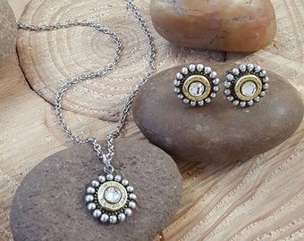 Jewelry Set - Gift Set - Bullet Jewelry - Petite Round Beaded Bezel Bullet Necklace & Earring Set - Bridesmaid Gifts