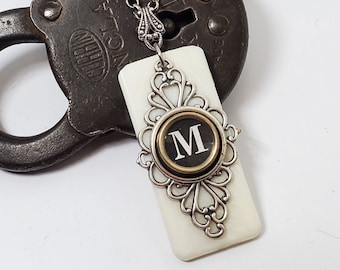 Piano Key Jewelry - Typewriter Jewelry - Initial M - Ivory Piano Keytop Personalized Typewriter Key Necklace - Gift for Her - Letter Jewelry