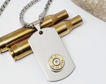 Men's Jewelry - Bullet Necklaces - LARGE Stainless Steel Dog Tag Rifle Casing Necklace - Men's Necklace Military Look - Men's Bullet Jewelry