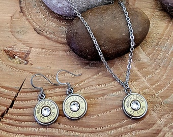 Jewelry Set - Gift Set - Bullet Jewelry - Stainless Steel 12mm Bullet Necklace & Earring Set from SureShot Jewelry - Lots of Choices!