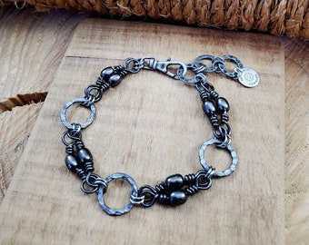 Men's Jewelry - Fishing Jewelry - UNISEX Gunmetal Fishing Themed Bracelet - Bracelet for Man - Men's Accessories