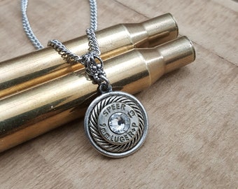 Bullet Jewelry - Bullet Necklace - BEST SELLER! Petite 9mm Round Rope Detail Bullet Necklace - Simple, Feminine, Classy Quality Made