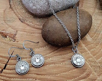 Gift Sets - Jewelry Sets - Bullet Jewelry - Gift for Her - QUALITY Stainless Steel Bullet Necklace & Earring Set - Diamond Necklace