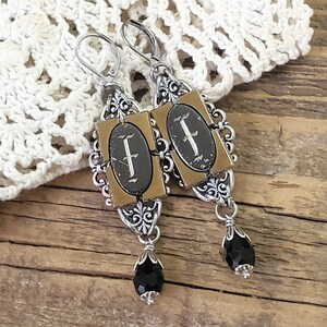 Personalized Vintage Inspired Initial F Earrings - Upcycled Cufflink Earrings - Letter F Gift Idea for Her - Fancy Monogram Victorian Style
