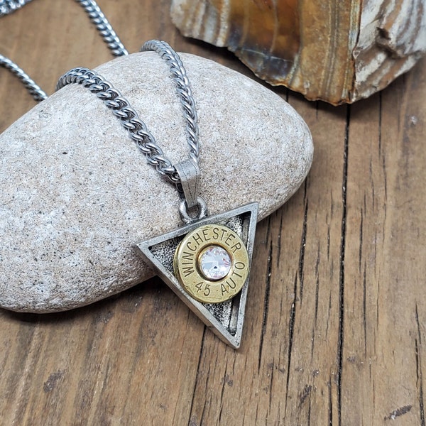 Minimalist Jewelry - Triangle Bullet Necklace - Geometric, Modern Triangle Bullet Necklace from SureShot Jewelry - Great for Layering