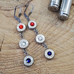 Bullet Jewelry -  Memorial Day - Patriotic - Red White Blue Triple Silver Bullet Earrings - 2nd Amendment - Labor Day - Independence Day