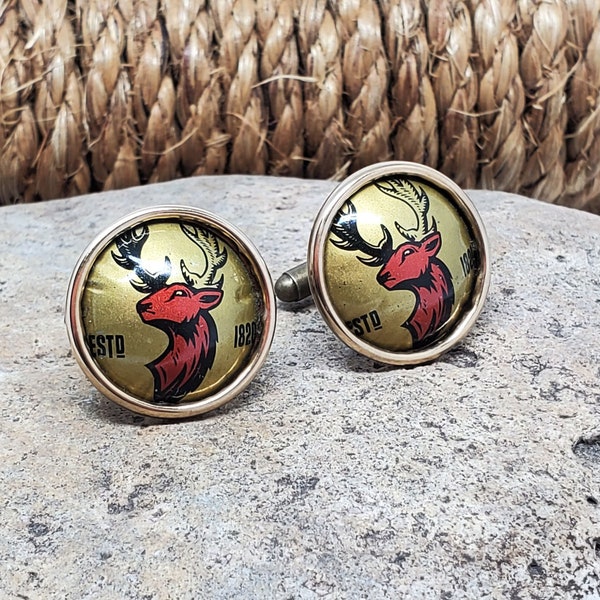 Cuff Links - Suit Accessories - Gift for Men - GOLD Buckhead Bottle Cap Cuff Links - Alexander Keith Brewery Canada Beer - Bottle Cap Art