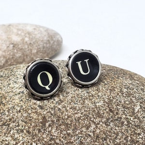 QU Typewriter Key Earrings - Type Key Post Studs - University Call Letters Jewelry - Quincy Gift for College Students - School Letters