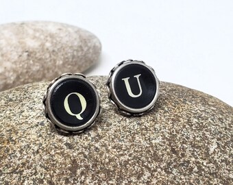 QU Typewriter Key Earrings - Post Stud Type Key Earrings - University Call Letters - Quincy - Typewriter Jewelry - College Student Gift Idea