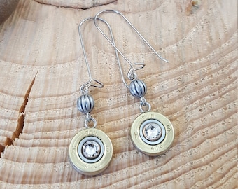 Bullet Earrings for Her  Bullet Jewelry Shotshell Earrings - Lightweight 410 Gauge Shotshell Kidney Wire Dangle Earrings Minimal Gun Jewelry