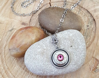 Bullet Jewelry - Silver Bullet Necklace  - PINK Crystal - BEST SELLER - Other Crystal Choices - Breast Cancer Awareness - Ammo Jewelry