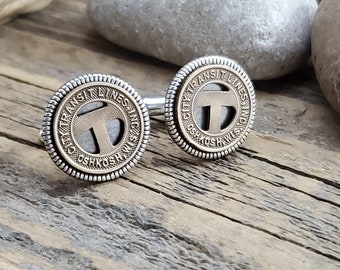 Cuff Links - Initial T - Vintage City Transit Lines of OshKosh, Wisconsin Token Men's Cuff Links - Coin Jewelry - Men's Accessories