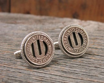 Men's Cufflinks - Authentic United Railways of St. Louis Transit Token Cuff Links - Gateway City - Men's Accessories - Suit Accessories