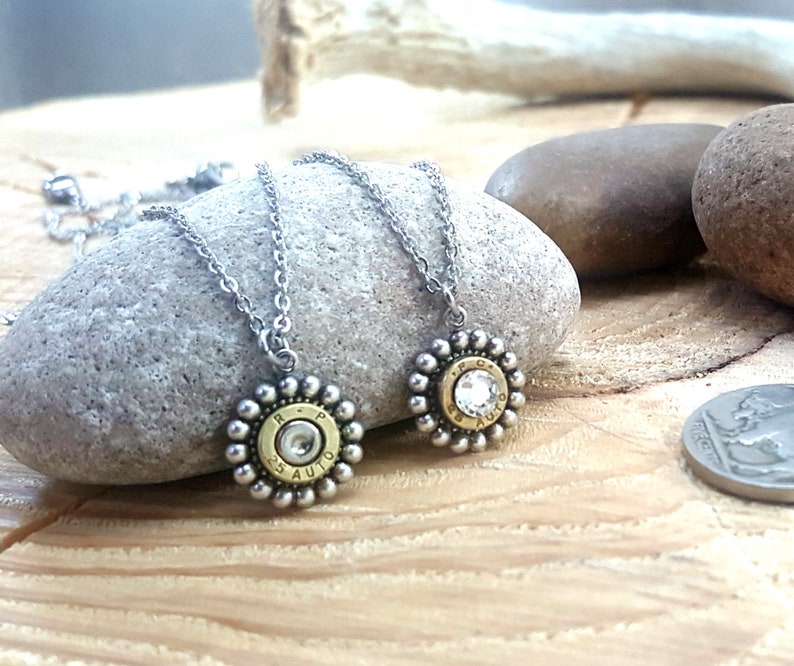 Bullet Jewelry - Minimal Jewelry - Petite Beaded Bezel Bullet Necklace - Dainty Necklaces - Girl's Bullet Necklace - Valentine Gift for Her - Tiny Bullet Pendant - 32 Auto Bullet Casing - SureShot Jewelry - Shotshell & Bullet Designs