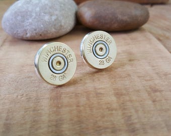 Bullet Jewelry - Bullet Earrings - Bullet Studs - Shotgun Casing Earrings - 28 Gauge Shotshell Studs - Huntress Gift - Large Stud Earrings