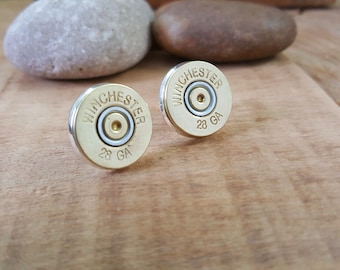 Bullet Jewelry - Bullet Earrings - Bullet Studs - Shotgun Casing Stud Earrings - 28 Gauge Large Stud Earrings - Duck Huntress