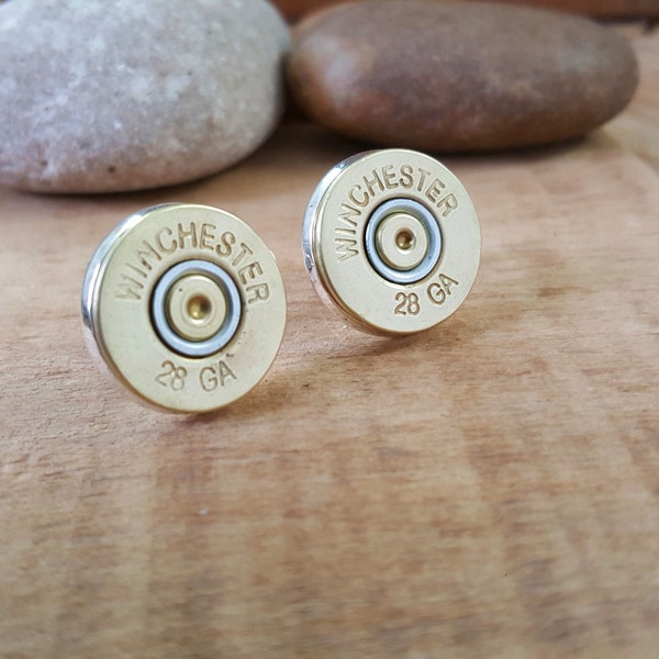 Bullet Jewelry - Bullet Earrings - Bullet Studs - Shotgun Casing Stud Earrings - 28 Gauge Large Stud Earrings - Duck Huntress