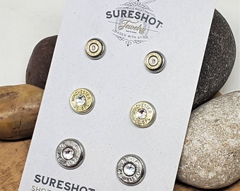 Bullet Studs Trio - SPECIAL PRICING! -Bullet Jewelry - Bullet Earrings - Three Pairs of Bullet Studs - Stocking Stuffer - Gun Girls