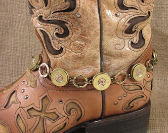 Boot Jewelry- Ladies Accessories - Boot Candy - Bullet Jewelry - 20 Gauge Shotgun Casing Brass Boot Bracelet - Boot Bling