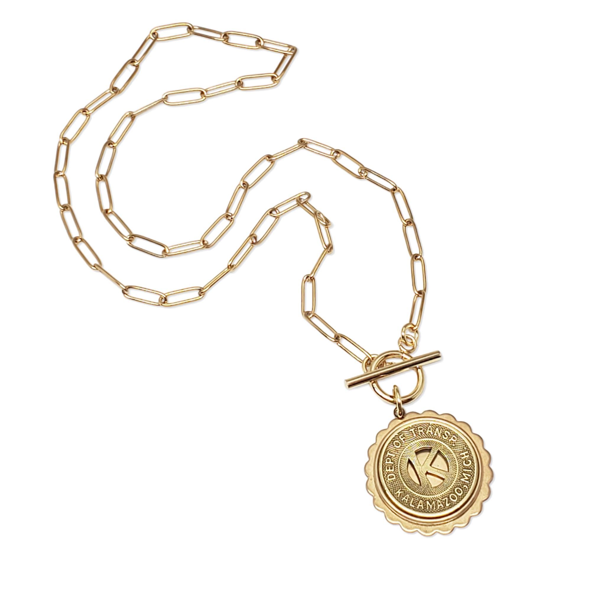 Initial K Gold Paperclip Chain Necklace Coin Jewelry Vintage