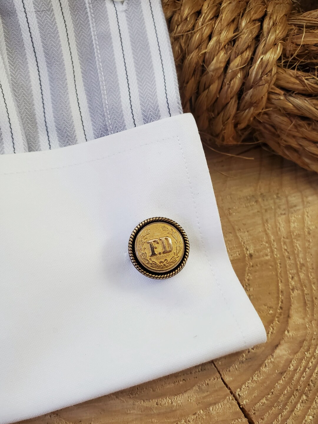 Men's Gold Cufflinks Repurposed Fireman FD Brass Cuff Etsy