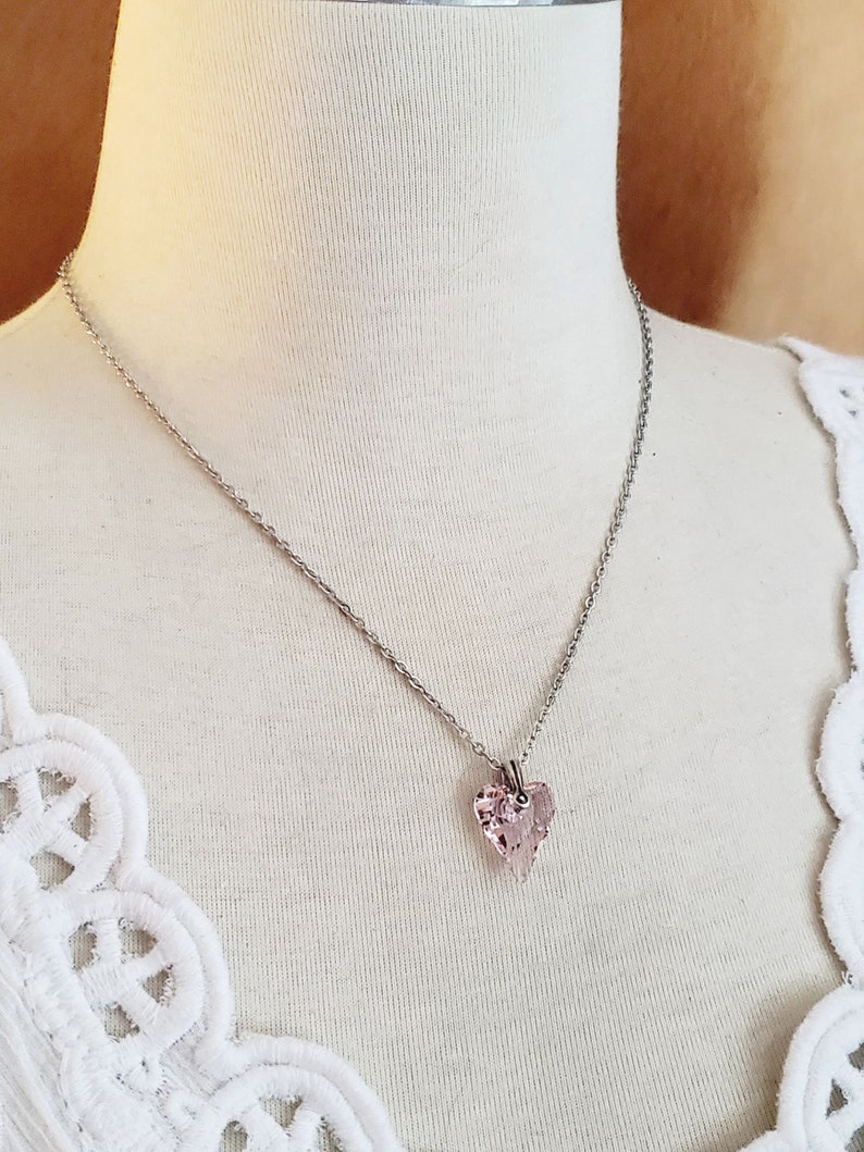 Heart Jewelry Gift for MOM Swarovski Brand Pink Crystal Heart Necklace Gift For Girlfriend Gift For Daughter Mother's Day image 2
