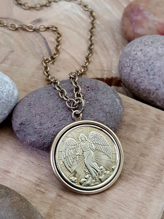 Guardian angel shop coin necklace