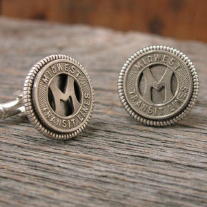 Transit Token Cuff Links - Men&#39;s Cufflinks - Authentic Midwest Transit Lines Token Cuff Links - Coin Jewelry - Men&#39;s Fashion Accessories