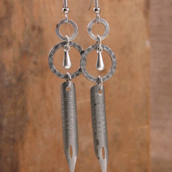 Upcycled Jewelry - Fountain Pen Nib Industrial Style Dangle Earrings - Writer, Blogger, Author