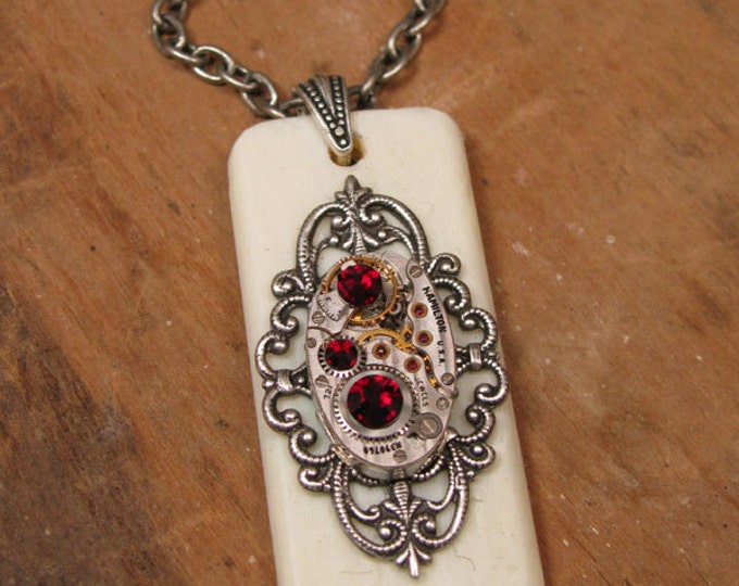 Piano Key Jewelry Synthetic Ivory Piano Keytops W/vintage Oval Shaped Hamilton Ladies Wristwatch