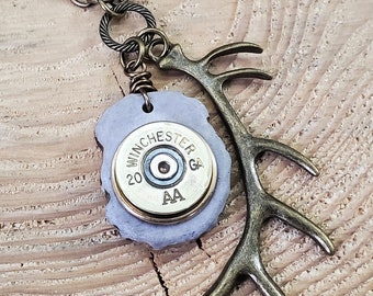 Antler Jewelry - Deer Antler Necklace - Shotgun Casing Jewelry - Huntress Jewelry - "The Rack" Deer Antler Charm Pendant Necklace