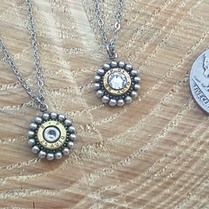 Bullet Jewelry - Minimal Jewelry - Petite Beaded Bezel Bullet Necklace - Dainty Necklaces - Girl's Bullet Necklace - Valentine Gift for Her - Tiny Bullet Pendant - 32 Auto Bullet Casing - SureShot Jewelry - Shotshell & Bullet Designs