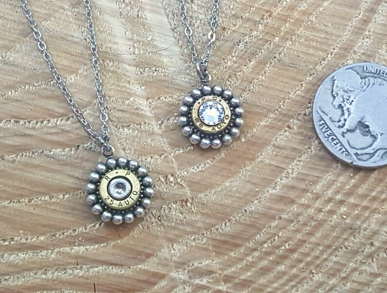 Bullet Jewelry - Minimal Jewelry - Petite Beaded Bezel Bullet Necklace - Dainty Necklaces - Girl's Bullet Necklace - Valentine Gift for Her - Tiny Bullet Pendant - 32 Auto Bullet Casing - SureShot Jewelry - Shotshell & Bullet Designs