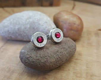 JANUARY Birthday - Bullet Jewelry - Bullet Studs -  Garnet - Bullet Earrings - BEST QUALITY - Stainless Steel - Other Crystal Options