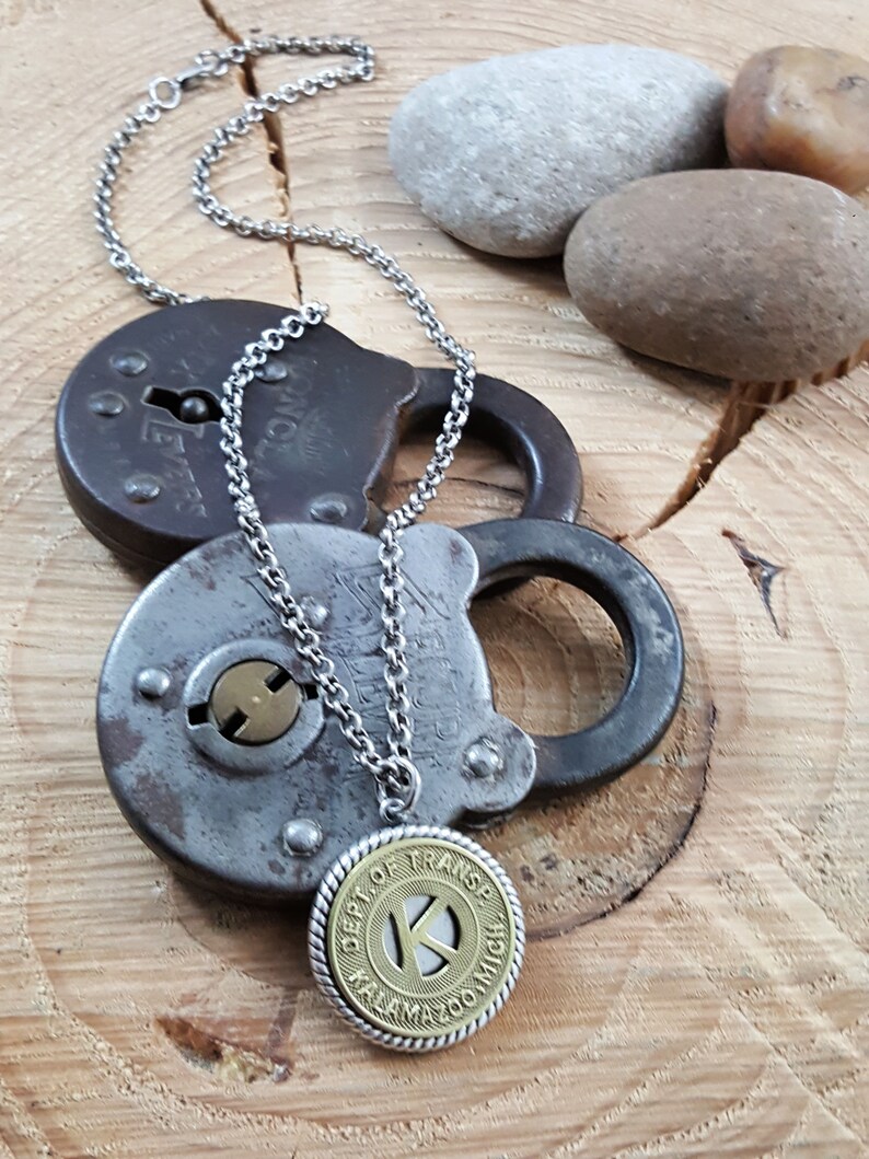 Vintage Kalamazoo Michigan Bus or Subway Token Medallion Necklace Initial K Transit Token Coin Necklace Letter Jewelry Coin Jewelry