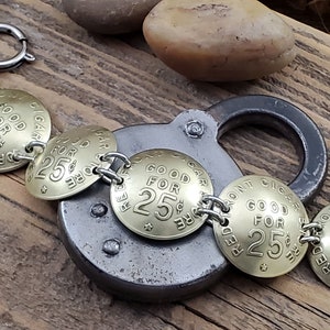 Coin Jewelry - Coin Bracelet - Token Jewelry - Vintage Red Front Cigar Store Brass Token Bracelet - Upcycled Coin Jewelry - Gift for Mom