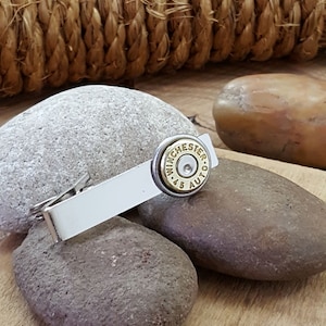 Men's Bullet Accessories - Gifts Under 20 - 45 Auto Tie Bar - Men's Short Style Shiny Silver Tie Bar / Tie Clip / Tie Tack