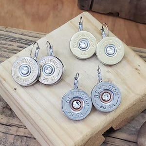 Shotshell Jewelry - Bullet Jewelry - 20 Gauge Shotgun Casing Stainless Lever Back Earrings - Great Size - BEST SELLER - Gifts Under 20