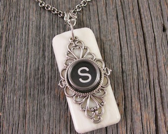 Piano Key Jewelry - Typewriter Jewelry - Personalized - Initial S - Ivory Piano Keytop / Typewriter Key Necklace - Other Key Choices