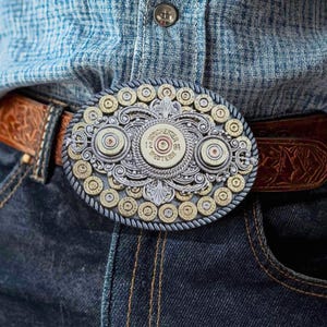 Shotshell & Bullet Casing Oval Belt Buckle - BEST SELLER for 10 Yrs! - Trophy Buckle - Western Belt Buckle - Cowboy - Cowgirl - Gift for Him